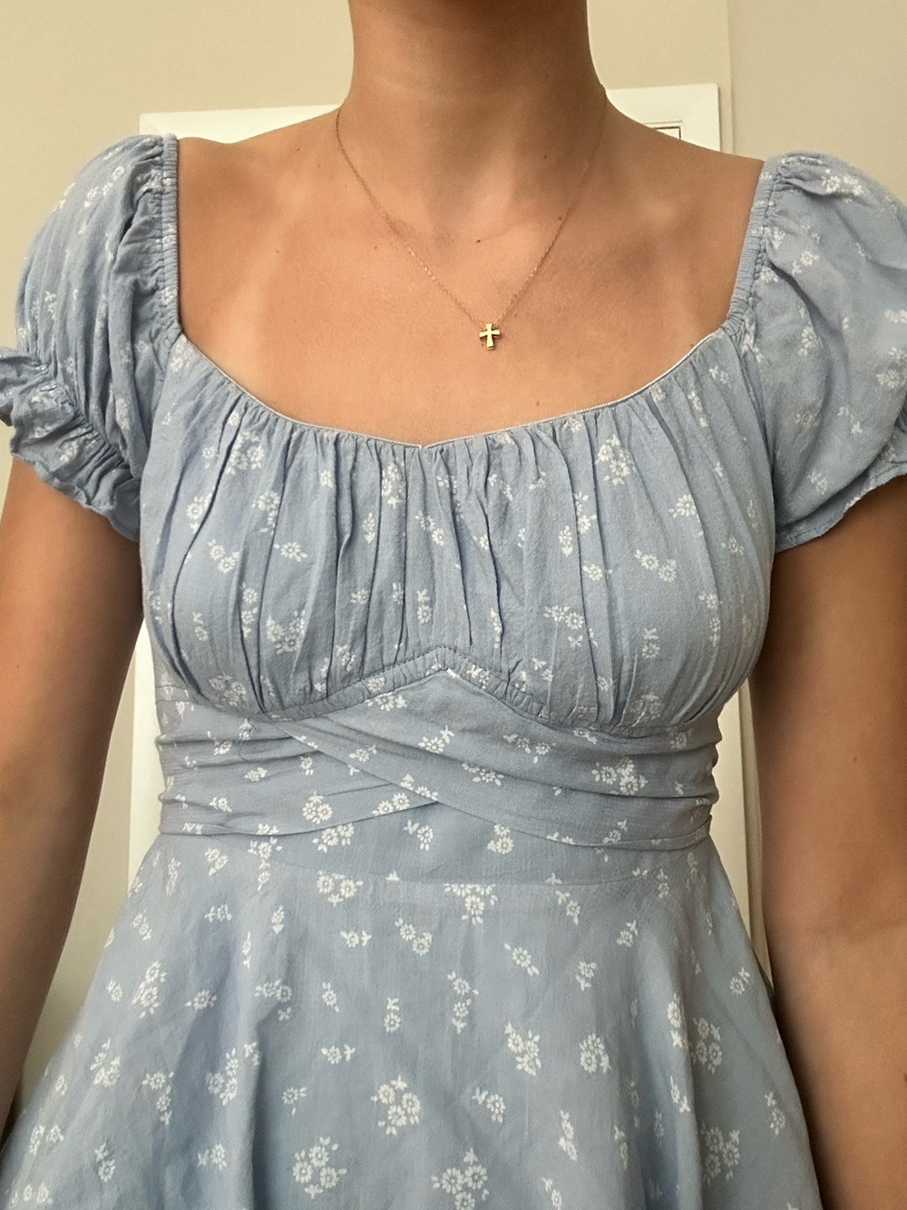 Hollister Light Blue Floral Puff Sleeve Summer Dress